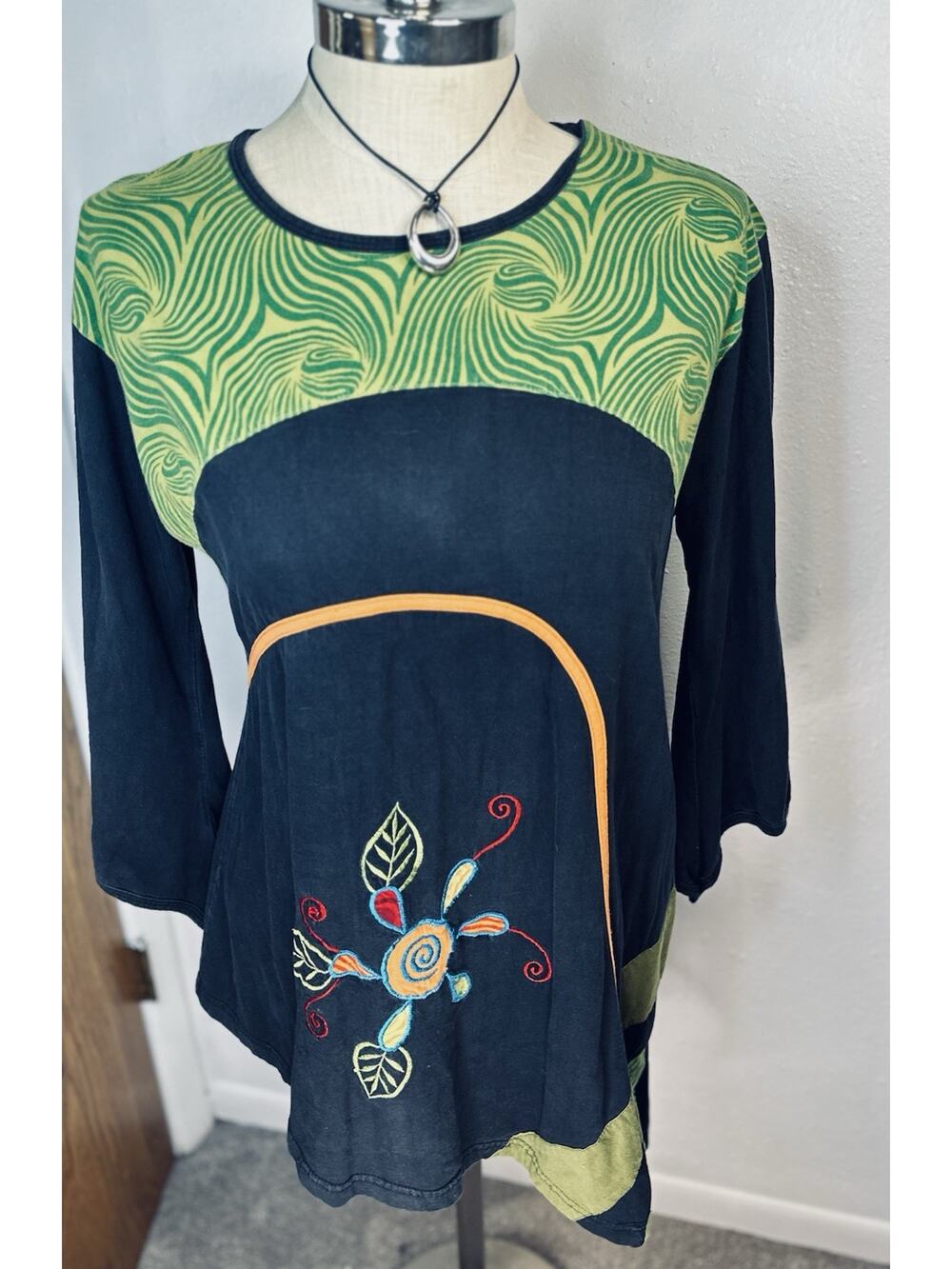 Dragonfly Asymmetrical Boho Indie Cotton Top Size XL Art Tunic